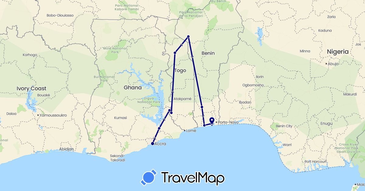 TravelMap itinerary: driving in Benin, Ghana, Togo (Africa)